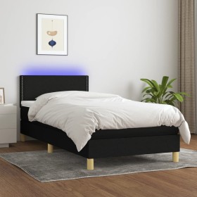 Letto a Molle con Materasso e LED Nero 100x200 cm in Tessuto