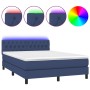 Letto a Molle con Materasso e LED Blu 140x190 cm in Tessuto