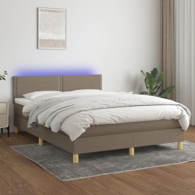 Letto a Molle con Materasso e LED Tortora 140x200 cm in Tessuto