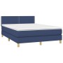 Letto a Molle con Materasso e LED Blu 140x200 cm in Tessuto