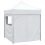 Gazebo Pieghevole Professionale 4 Pareti 2x2m Acciaio Bianco