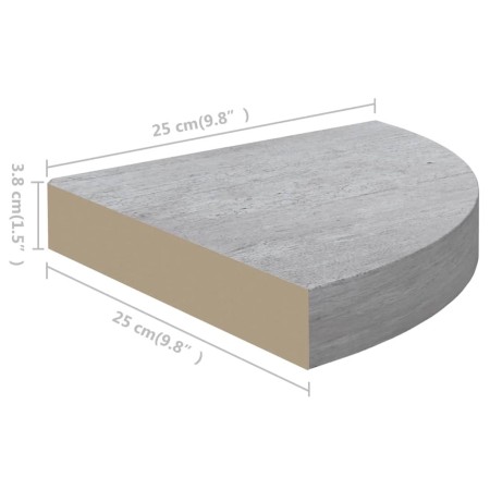 Mensole Angolari 2pz Grigio Cemento 25x25x3,8 cm in MDF