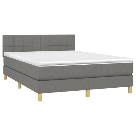 Letto a Molle Materasso e LED Grigio Scuro 140x190cm in Tessuto