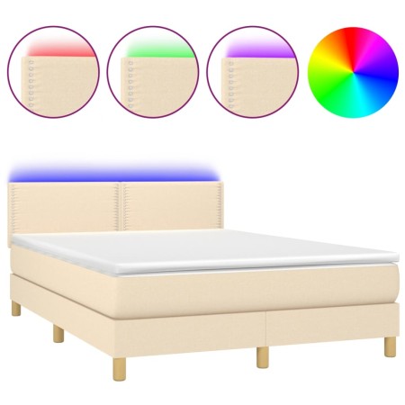 Letto a Molle con Materasso e LED Crema 140x190 cm in Tessuto