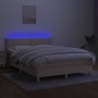 Letto a Molle con Materasso e LED Crema 140x190 cm in Tessuto