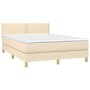 Letto a Molle con Materasso e LED Crema 140x190 cm in Tessuto