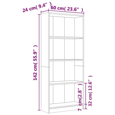 Libreria 4 Ripiani Rovere Marrone 60x24x142cm Legno Multistrato