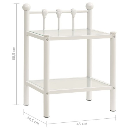 Comodino Bianco e Trasparente 45x34,5x60,5 cm Metallo e Vetro