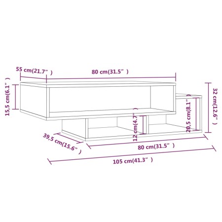 Tavolino da Salotto Rovere Fumo 105x55x32 cm Legno Multistrato