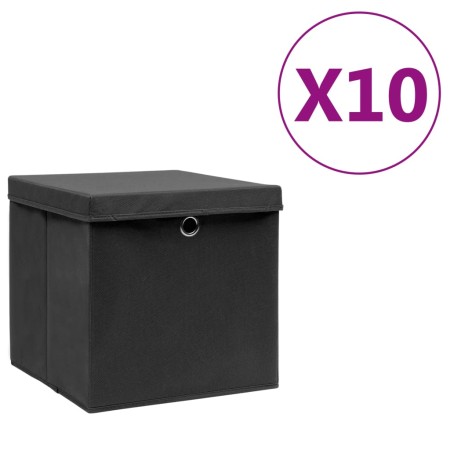 Contenitori con Coperchi 10 pz 28x28x28 cm Nero