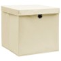 Scatole Portaoggetti con Coperchi 10pz Crema 32x32x32cm Tessuto