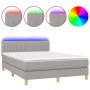 Letto a Molle Materasso e LED Grigio Chiaro 140x200 cm Tessuto