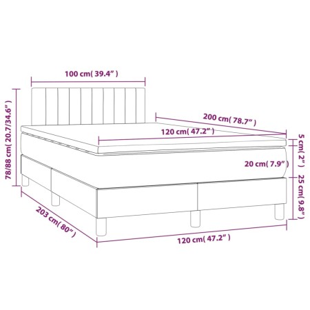 Giroletto a Molle con Materasso Grigio Scuro 120x200 cm Velluto