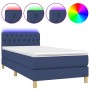 Letto a Molle con Materasso e LED Blu 100x200cm in Tessuto