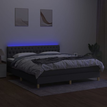 Letto a Molle Materasso e LED Grigio Scuro 160x200cm in Tessuto