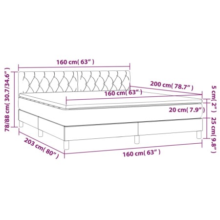 Letto a Molle Materasso e LED Grigio Scuro 160x200cm in Tessuto