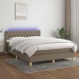 Letto a Molle con Materasso e LED Tortora 140x190 cm in Tessuto