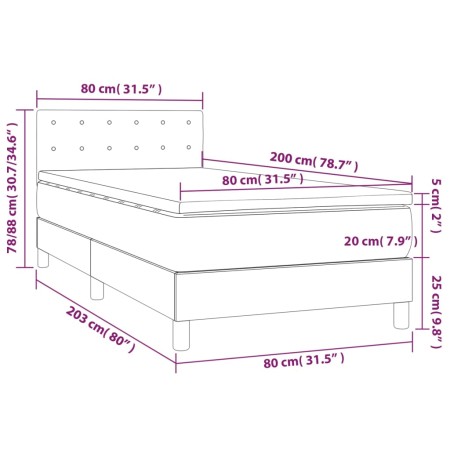 Letto a Molle con Materasso e LED Nero 80x200 cm in Tessuto