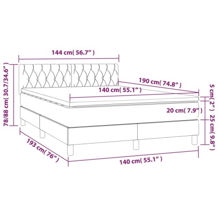 Letto a Molle con Materasso e LED Nero 140x190 cm in Tessuto