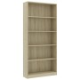 Libreria 5 Ripiani Rovere Sonoma 80x24x175 cm Legno Multistrato