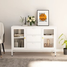 Credenza Bianca 105x35x70 cm in Acciaio e Vetro Temperato