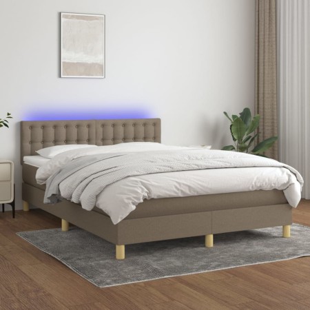 Letto a Molle con Materasso e LED Tortora 140x190 cm in Tessuto