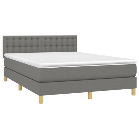 Letto a Molle Materasso e LED Grigio Scuro 140x200cm in Tessuto