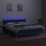 Letto a Molle con Materasso e LED Blu 180x200 cm in Tessuto