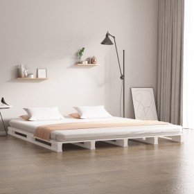 Letto a Pallet Bianco 150x200 cm Massello di Pino 5FT King Size