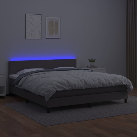 Giroletto Molle con Materasso e LED Grigio 160x200cm Similpelle