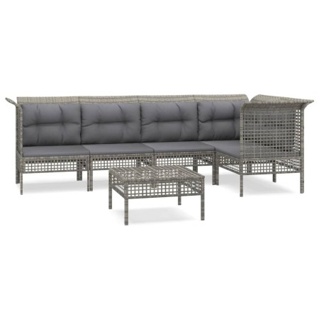 Set Divani da Giardino 6 pz con Cuscini in Polyrattan Grigio