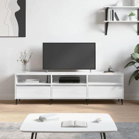 Mobile Porta TV Bianco Lucido 150x30x44,5 cm Legno Multistrato