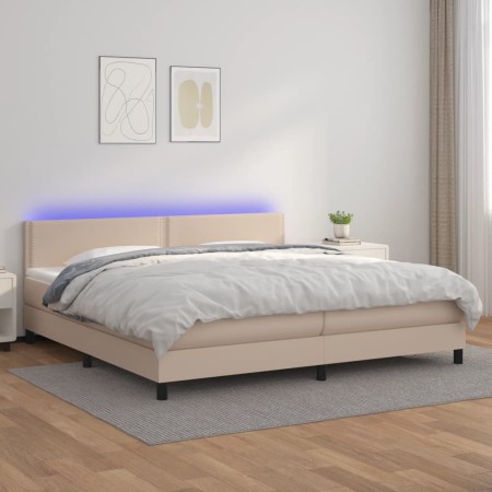 Giroletto Molle Materasso e LED Cappuccino 200x200cm Similpelle