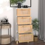 Credenza Bianca 40x30x90cm Legno Massello Pino Rattan Naturale