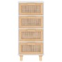 Credenza Bianca 40x30x90cm Legno Massello Pino Rattan Naturale