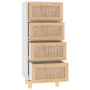 Credenza Bianca 40x30x90cm Legno Massello Pino Rattan Naturale