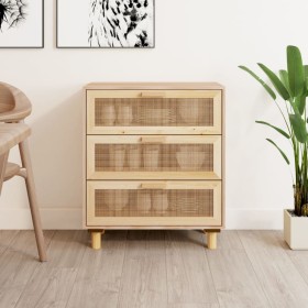 Credenza Marrone 60x30x70cm Legno Massello Pino Rattan Naturale