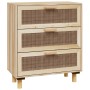 Credenza Marrone 60x30x70cm Legno Massello Pino Rattan Naturale