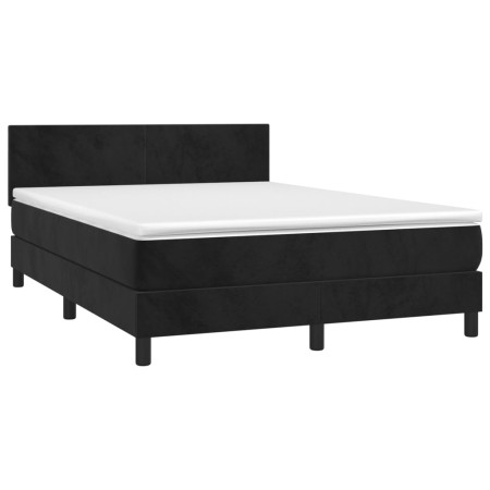 Letto a Molle con Materasso e LED Nero 140x200 cm in Velluto