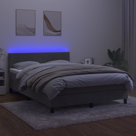 Letto a Molle Materasso e LED Grigio Chiaro 140x190 cm Velluto