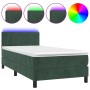 Letto a Molle con Materasso e LED Verde Scuro 100x200cm Velluto