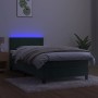 Letto a Molle con Materasso e LED Verde Scuro 100x200cm Velluto