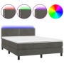 Letto a Molle con Materasso e LED Grigio Scuro 140x190 cm