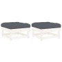Poggiapiedi Giardino con Cuscini 2pz Legno Massello Pino Bianco