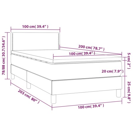 Letto a Molle con Materasso e LED Grigio Scuro 100x200 cm