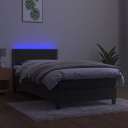 Letto a Molle con Materasso e LED Grigio Scuro 90x190cm Velluto