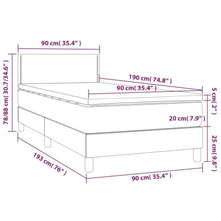 Letto a Molle con Materasso e LED Grigio Scuro 90x190cm Velluto