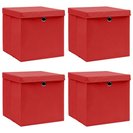 Scatole Portaoggetti con Coperchi 4pz Rosse 32x32x32 cm Tessuto
