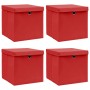 Scatole Portaoggetti con Coperchi 4pz Rosse 32x32x32 cm Tessuto