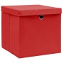 Scatole Portaoggetti con Coperchi 4pz Rosse 32x32x32 cm Tessuto